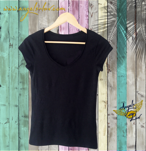 Black round neck t shirt women, angels luv, angels luv vibes and shirts